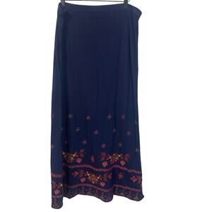Johnny Was JWLA Colette Maxi Skirt Navy Blue Embroidered Boho Skirt Sz M**